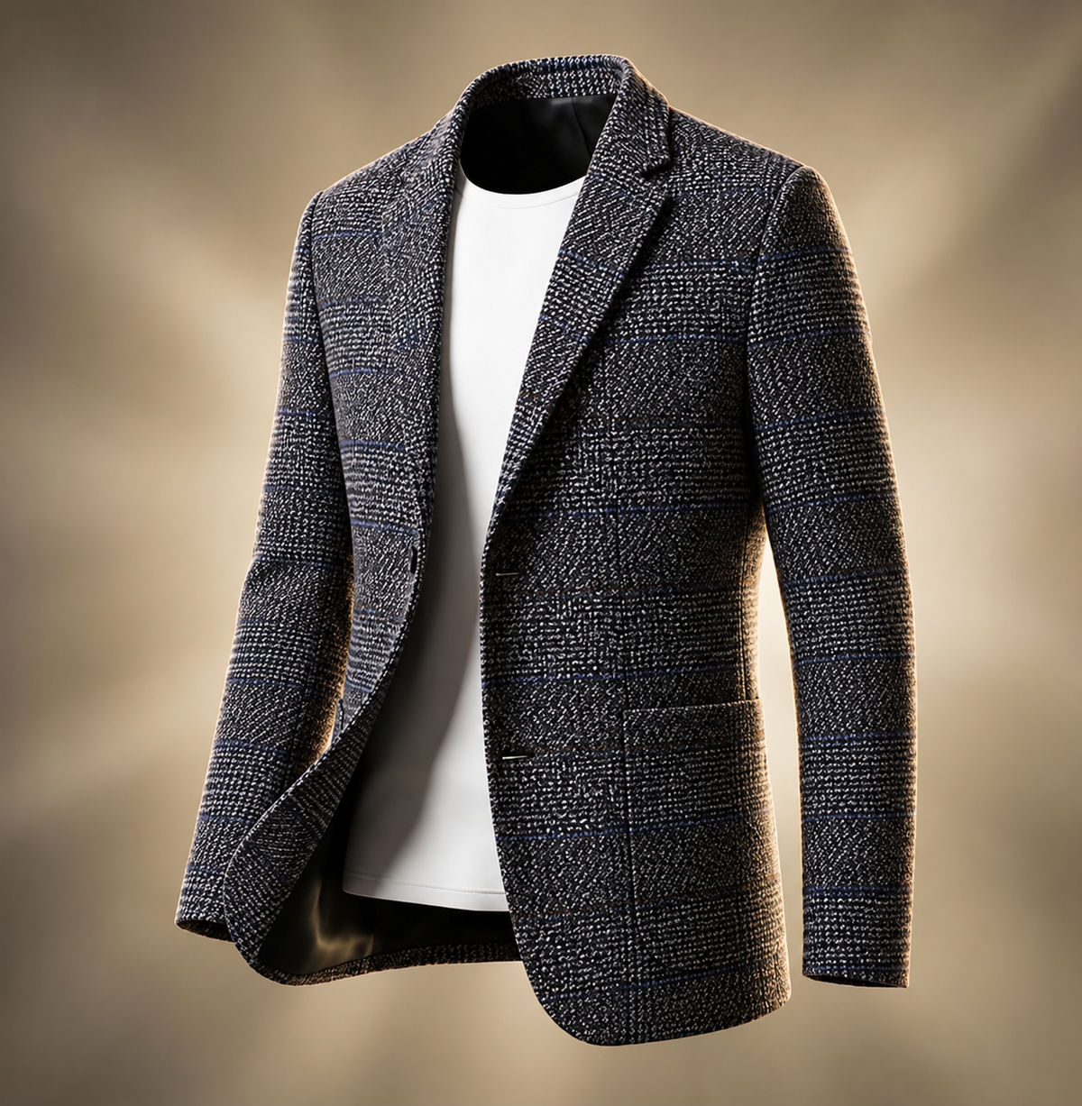 Men's Wool Blend Tailored Blazer | Houndstooth with Notch Lapel