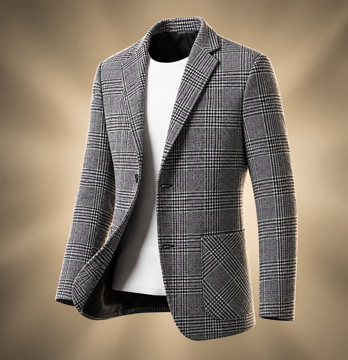 Men's Wool Blend Tailored Blazer | Houndstooth with Notch Lapel