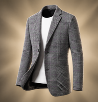 Men's Wool Blend Tailored Blazer | Houndstooth with Notch Lapel