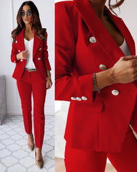 Women's Tailored Set with Double Breasted Blazer and Slim Trousers