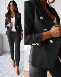 Women's Tailored Set with Double Breasted Blazer and Slim Trousers