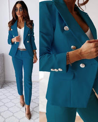 Women's Tailored Set with Double Breasted Blazer and Slim Trousers