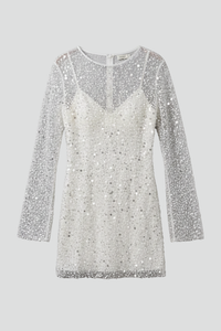 Women's Mini Occasion Dress with Long Sleeves and Sequin Detail