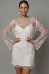 Women's Mini Occasion Dress with Long Sleeves and Sequin Detail