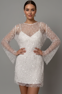 Women's Mini Occasion Dress with Long Sleeves and Sequin Detail