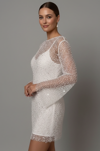 Women's Mini Occasion Dress with Long Sleeves and Sequin Detail