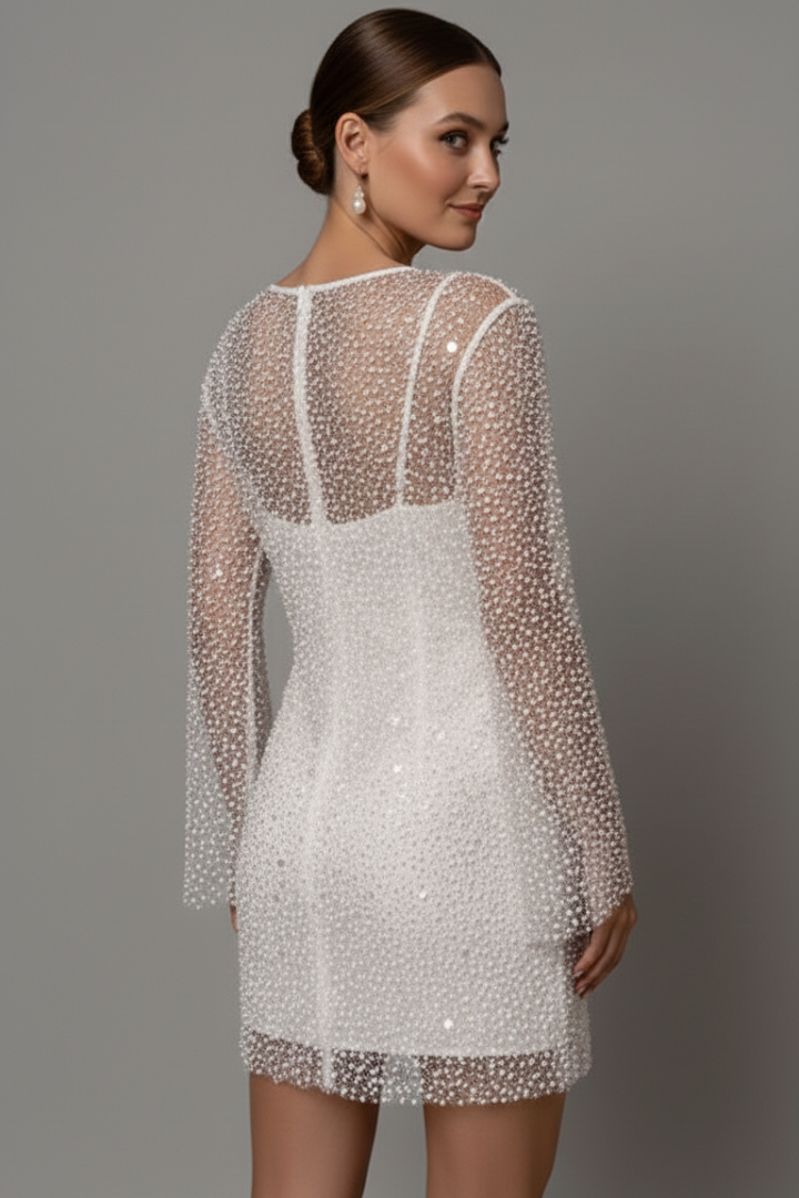 Women's Mini Occasion Dress with Long Sleeves and Sequin Detail
