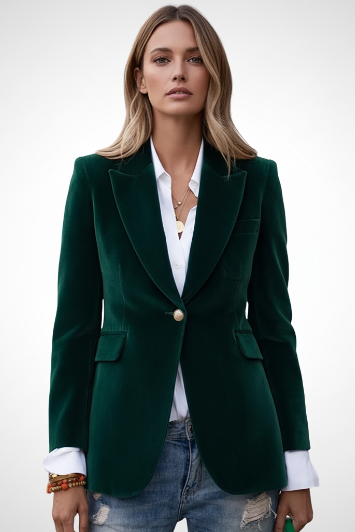 Women's Single Button Blazer with Peak Lapel