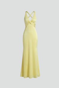 Women's Maxi Wedding Guest Dress with V Neckline and Crossback Straps
