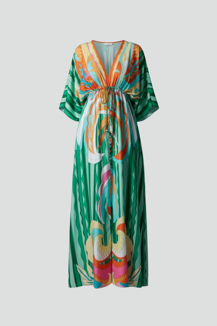 Women's Psychedelic Print Satin Maxi Dress Tie Waist