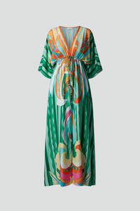 Women's Psychedelic Print Satin Maxi Dress Tie Waist