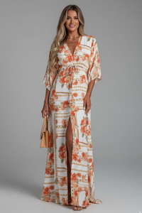 Women's Psychedelic Print Satin Maxi Dress Tie Waist