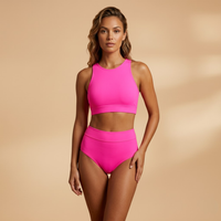 Women's High Waisted Bikini Set with Tropical Print