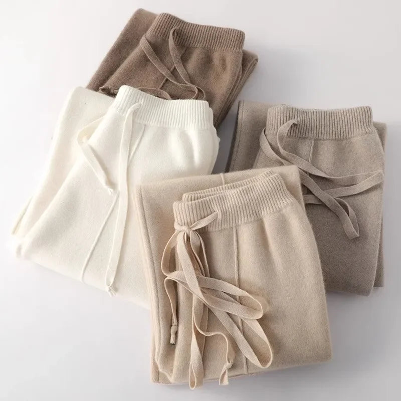 Women's Wide Leg Trousers with Drawstring Waist and Side Pockets