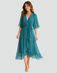 Women's Solid Rust Chiffon Maxi Dress Tie Waist