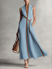 Women's Sleeveless Maxi Occasion Dress with Contrast Trim and A Line