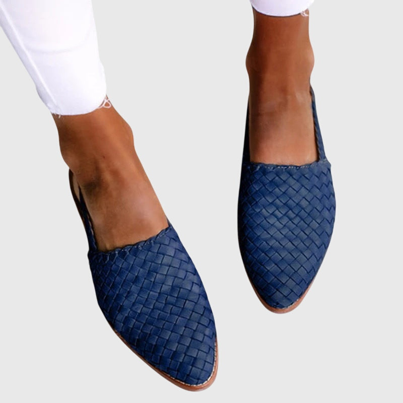 Women's Woven Leather Pointed Toe Slip-On Mules