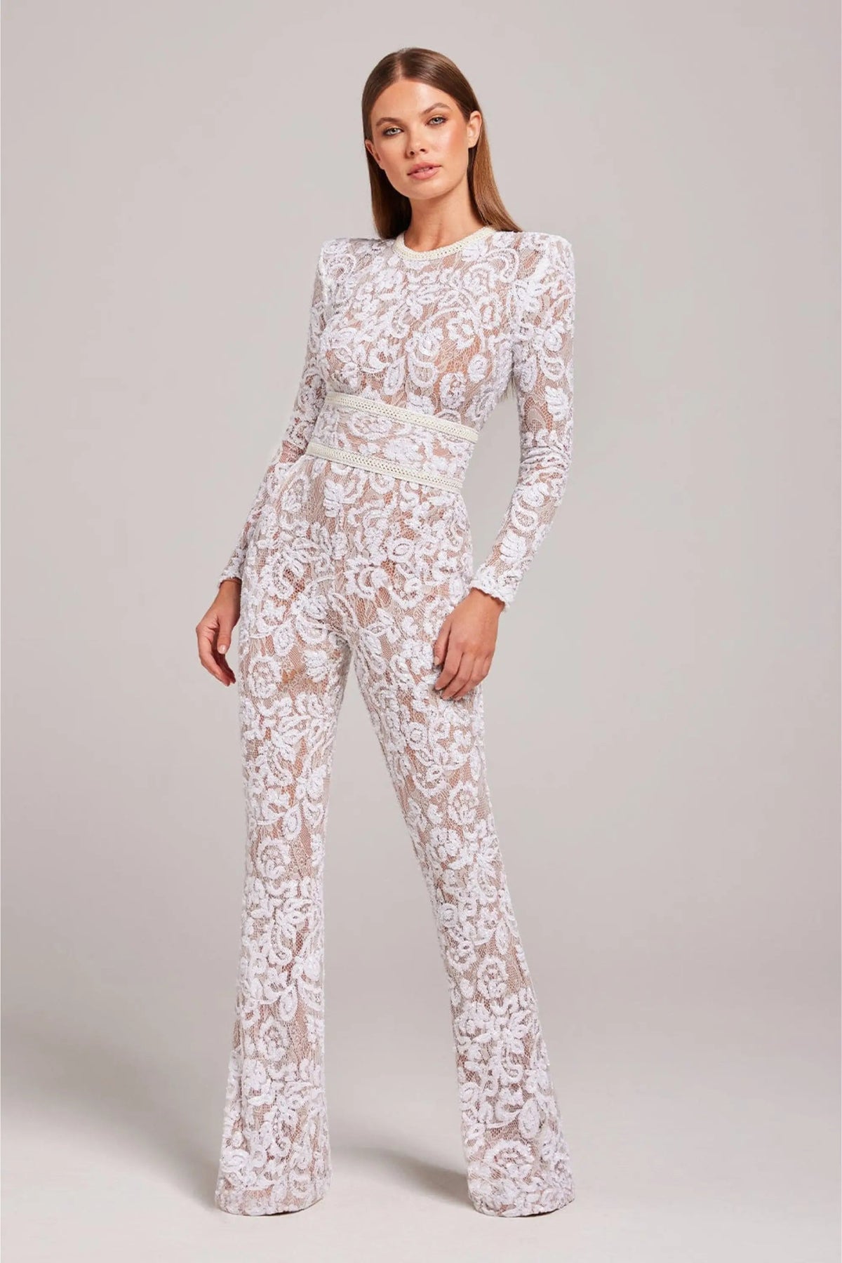 Women's Sequin Wide Leg Jumpsuit with Long Sleeves and Belt