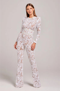 Women's Sequin Wide Leg Jumpsuit with Long Sleeves and Belt