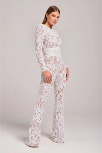 Women's Sequin Wide Leg Jumpsuit with Long Sleeves and Belt