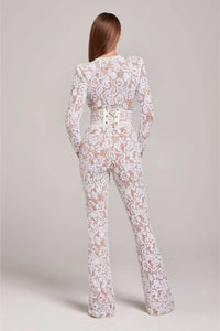 Women's Sequin Wide Leg Jumpsuit with Long Sleeves and Belt