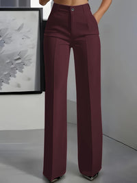 Women's High Waist Wide Leg Trousers with Side Pockets