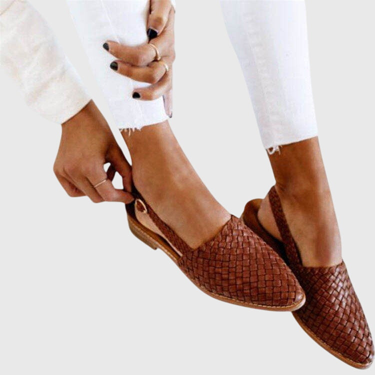 Women's Woven Leather Pointed Toe Slip-On Mules