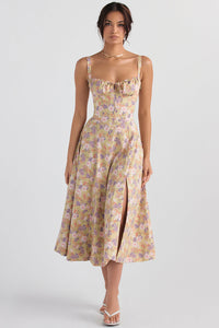 Women's Mini Wedding Guest Dress with Floral Print and Sweetheart Neckline