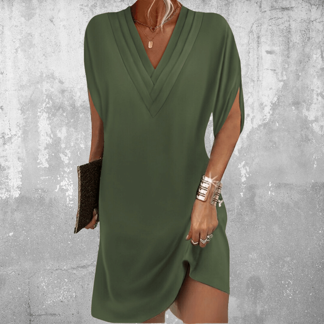 Women's Mini Summer Dress with V Neckline and Short Sleeves