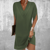 Women's Mini Summer Dress with V Neckline and Short Sleeves