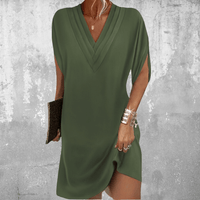 Women's Mini Summer Dress with V Neckline and Short Sleeves