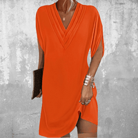 Women's Mini Summer Dress with V Neckline and Short Sleeves
