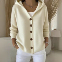 Women's Hooded Cardigan with Button Front and Side Pockets