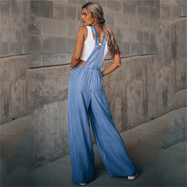 Women's Denim Dungarees with Wide Leg and Side Pockets