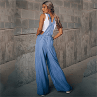 Women's Denim Dungarees with Wide Leg and Side Pockets