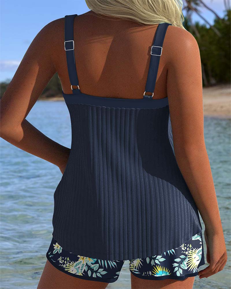 Women's Tankini Set with Floral Print and Tie Front