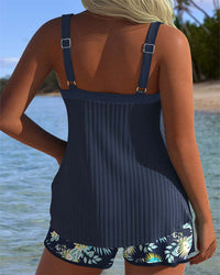 Women's Tankini Set with Floral Print and Tie Front