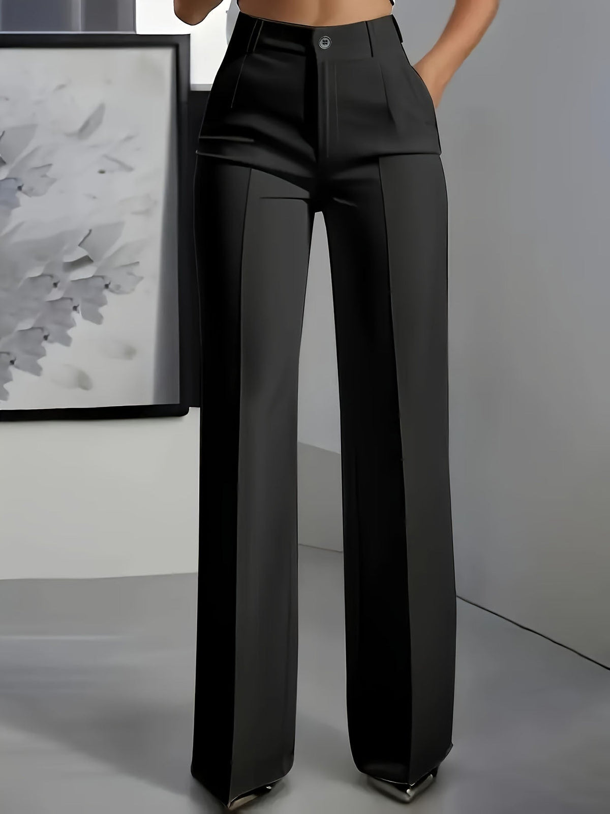 Women's High Waist Wide Leg Trousers with Side Pockets