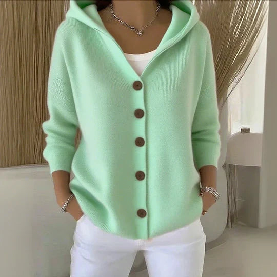 Women's Hooded Cardigan with Button Front and Side Pockets