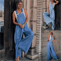 Women's Denim Dungarees with Wide Leg and Side Pockets