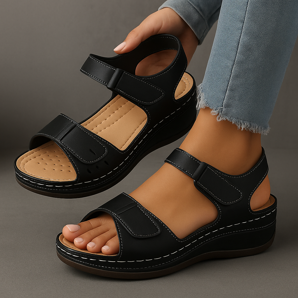 Women's Wedge Sandals with Open Toe and Velcro Strap