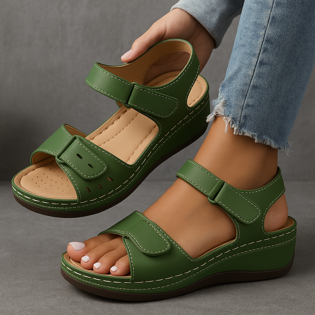 Women's Wedge Sandals with Open Toe and Velcro Strap