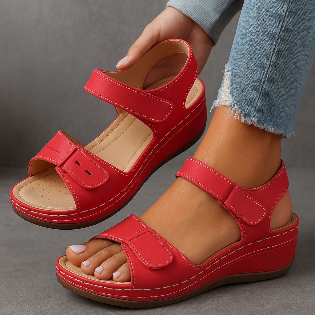 Women's Wedge Sandals with Open Toe and Velcro Strap
