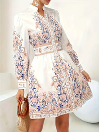 Women's Mini Occasion Dress with Floral Print and Long Sleeves