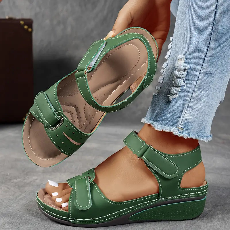 Women's Wedge Sandals with Open Toe and Velcro Strap