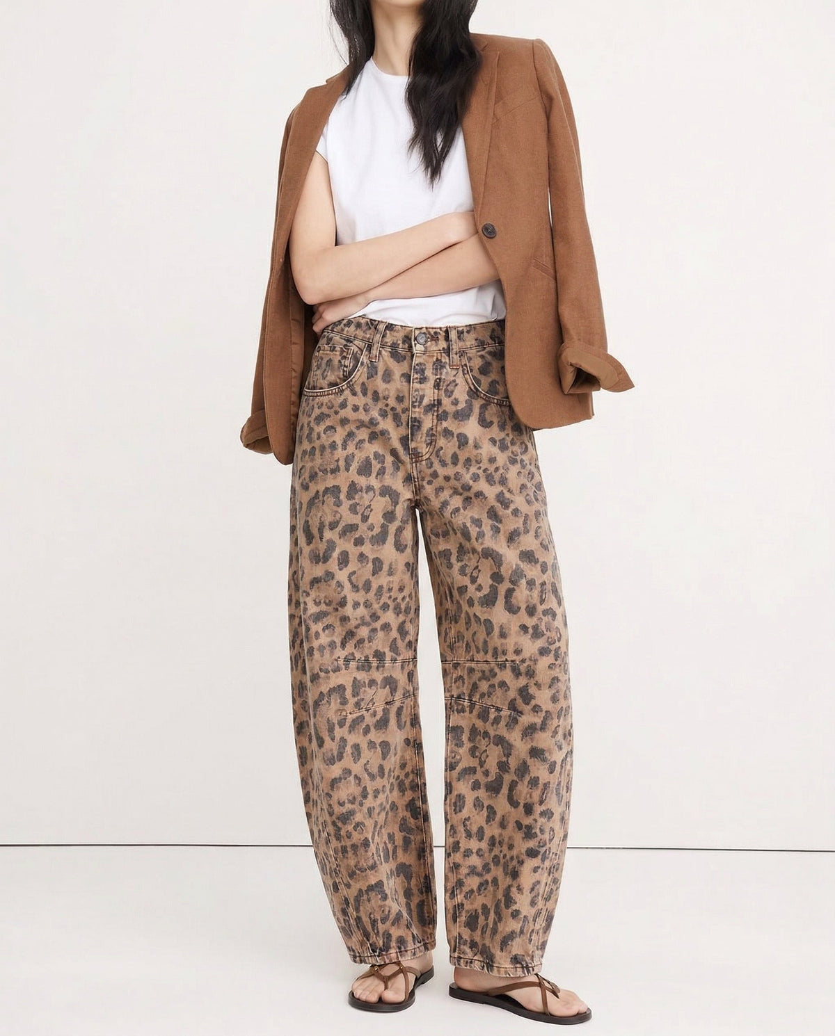 Women's Wide Leg Trousers with Animal Print and High Waist