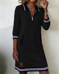 Women's Mini Shirt Dress with Zip Collar and Long Sleeves