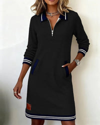 Women's Mini Shirt Dress with Zip Collar and Long Sleeves