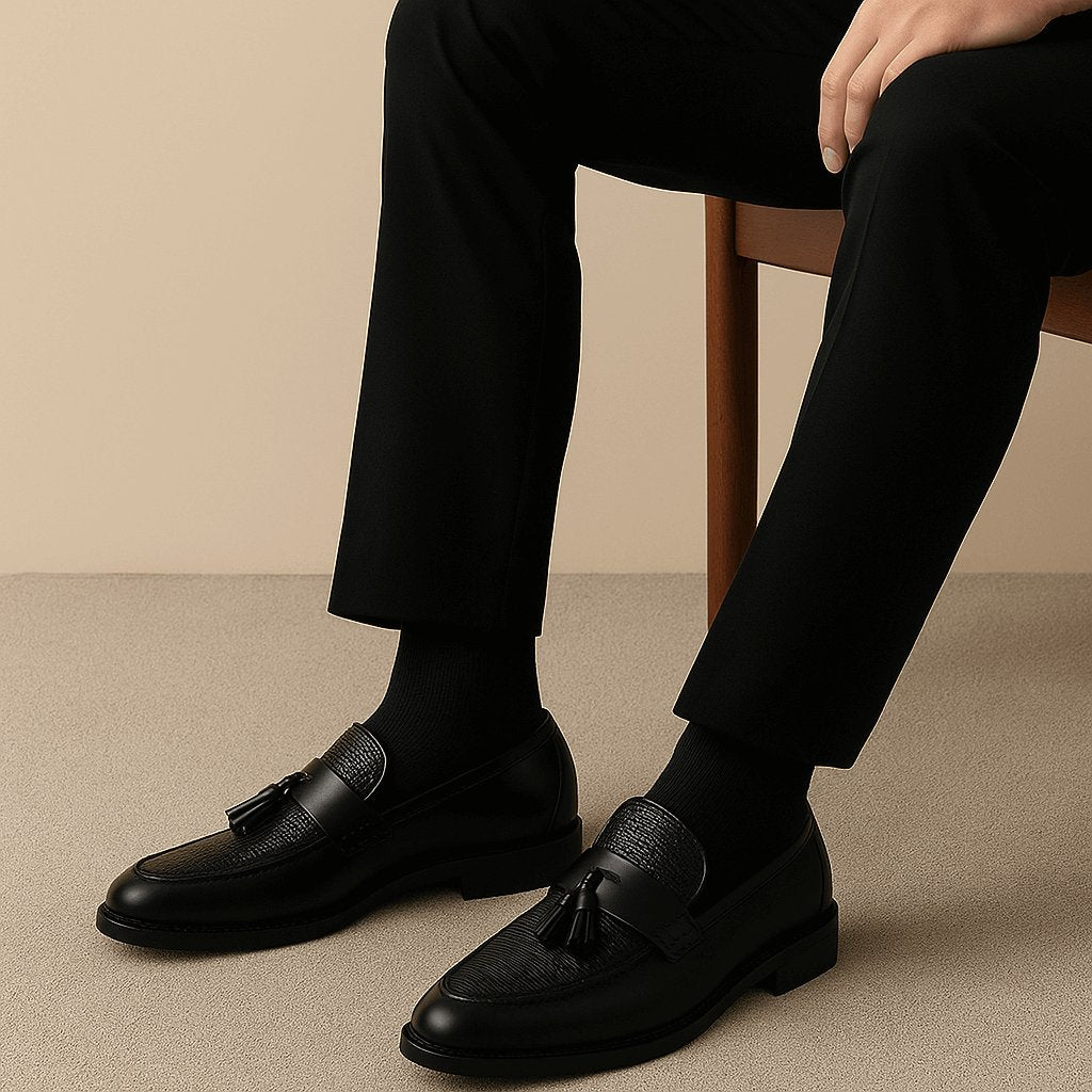 Men's Box Calf Leather Saddle Loafer with Tassel Detail Detail