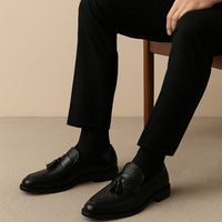 Men's Box Calf Leather Saddle Loafer with Tassel Detail Detail